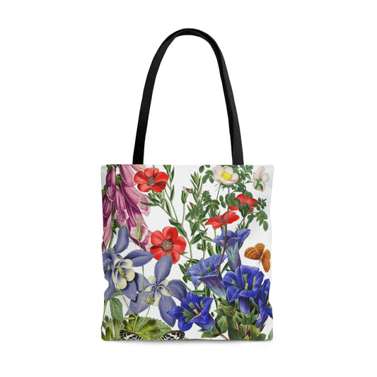 High Quality, All-Over Print Tote Bag, Flowers, Wildflowers, Flowers, Cottagecore, Garden, Foxglove, Wild Rose, Petunias