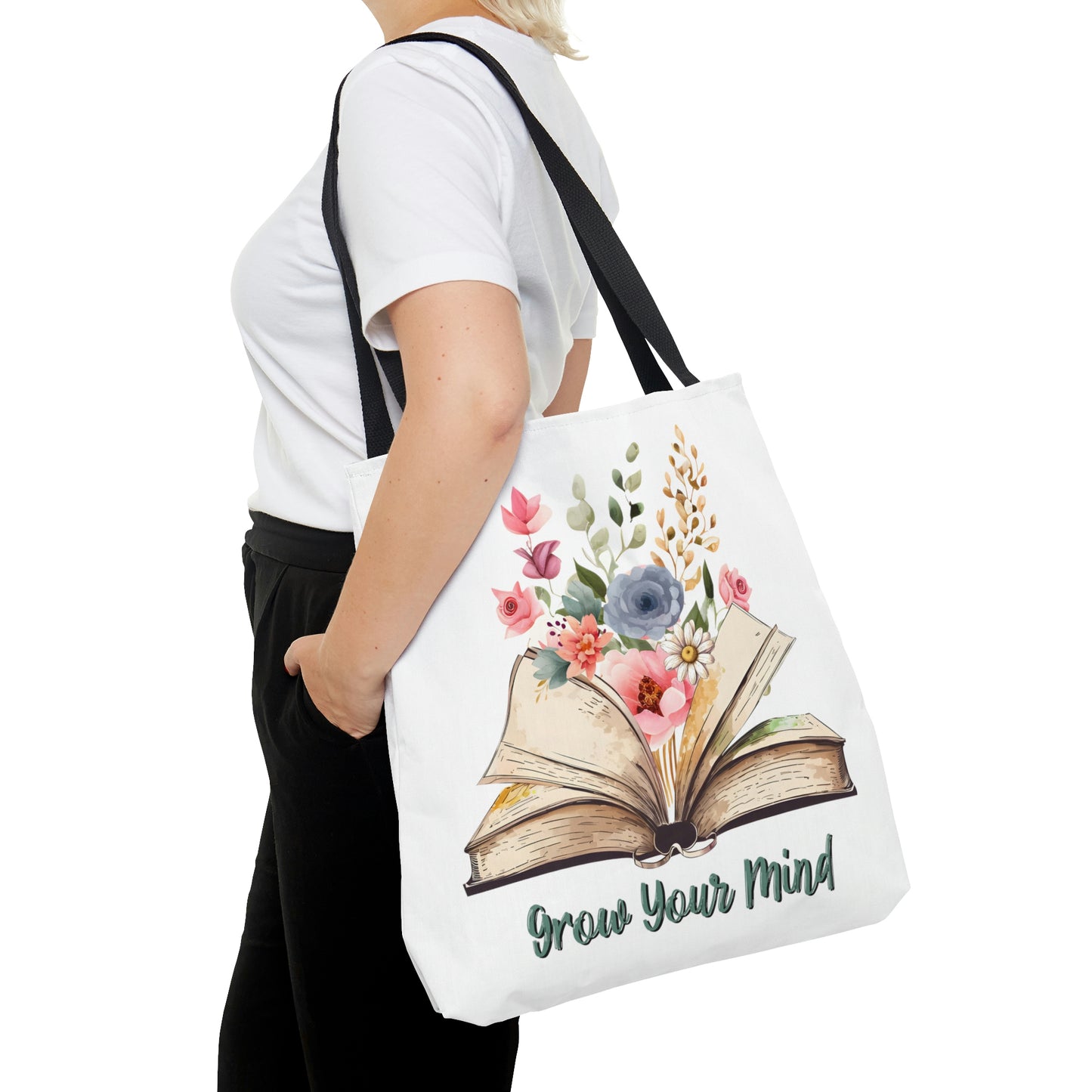 Grow Your Mind, Reading Book ,Wildflower Tote Bag, High Quality, All-Over Print Tote Bag