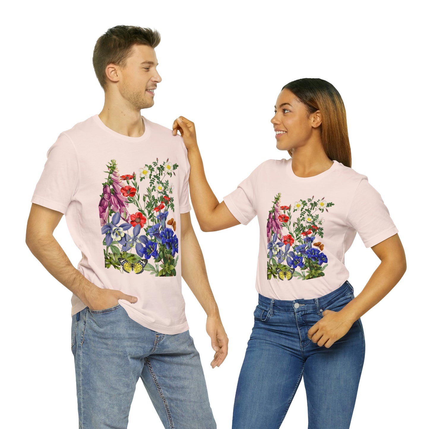 Wildflowers, Wildflowers from a Meadow, Wildflowers With Butterflies Unisex Jersey Short Sleeve Tee, BOHO, Cottagecore