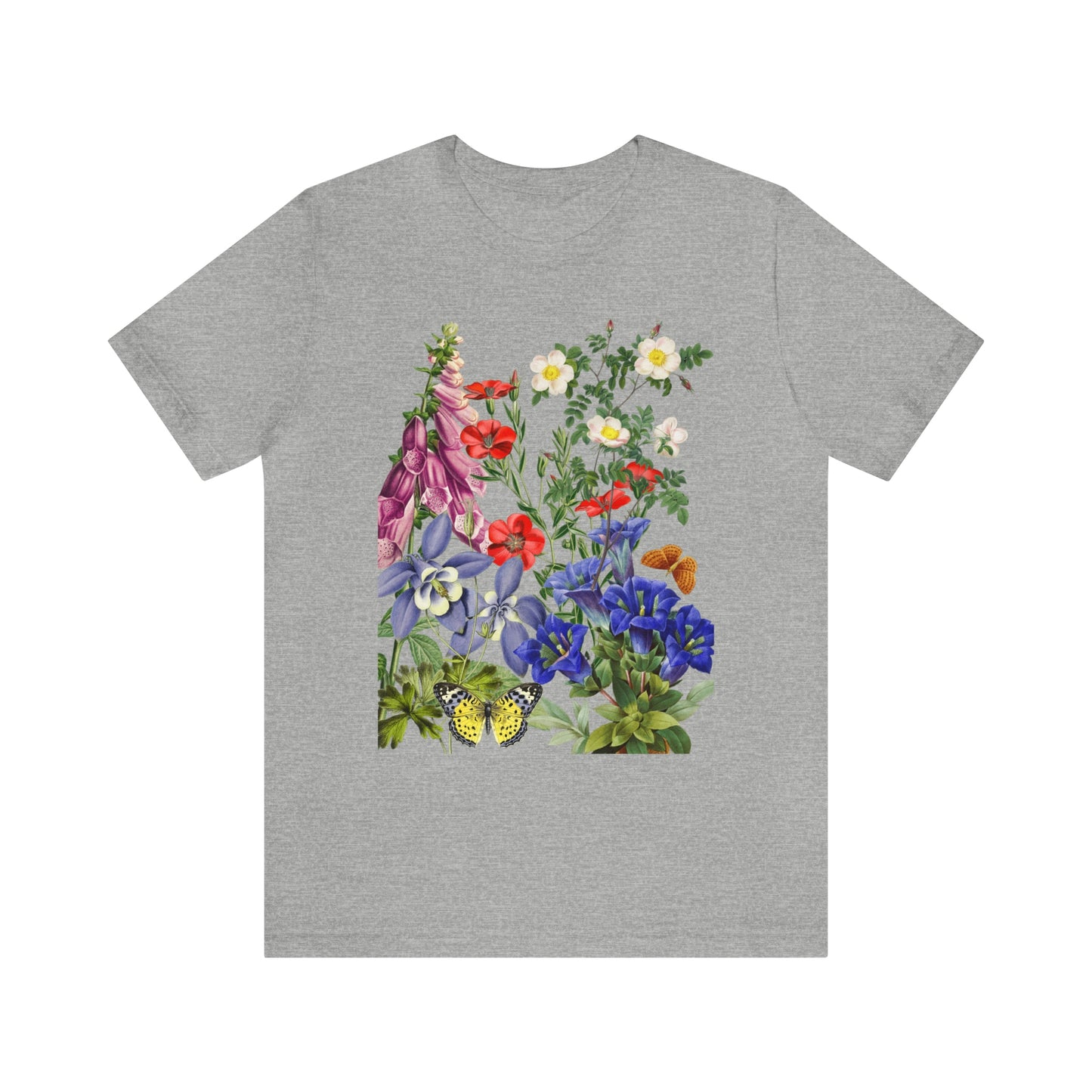 Wildflowers, Wildflowers from a Meadow, Wildflowers With Butterflies Unisex Jersey Short Sleeve Tee, BOHO, Cottagecore