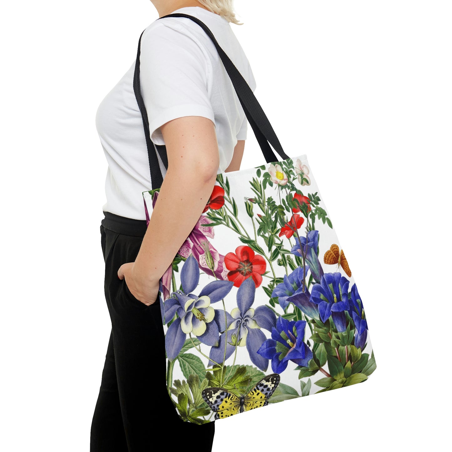 High Quality, All-Over Print Tote Bag, Flowers, Wildflowers, Flowers, Cottagecore, Garden, Foxglove, Wild Rose, Petunias