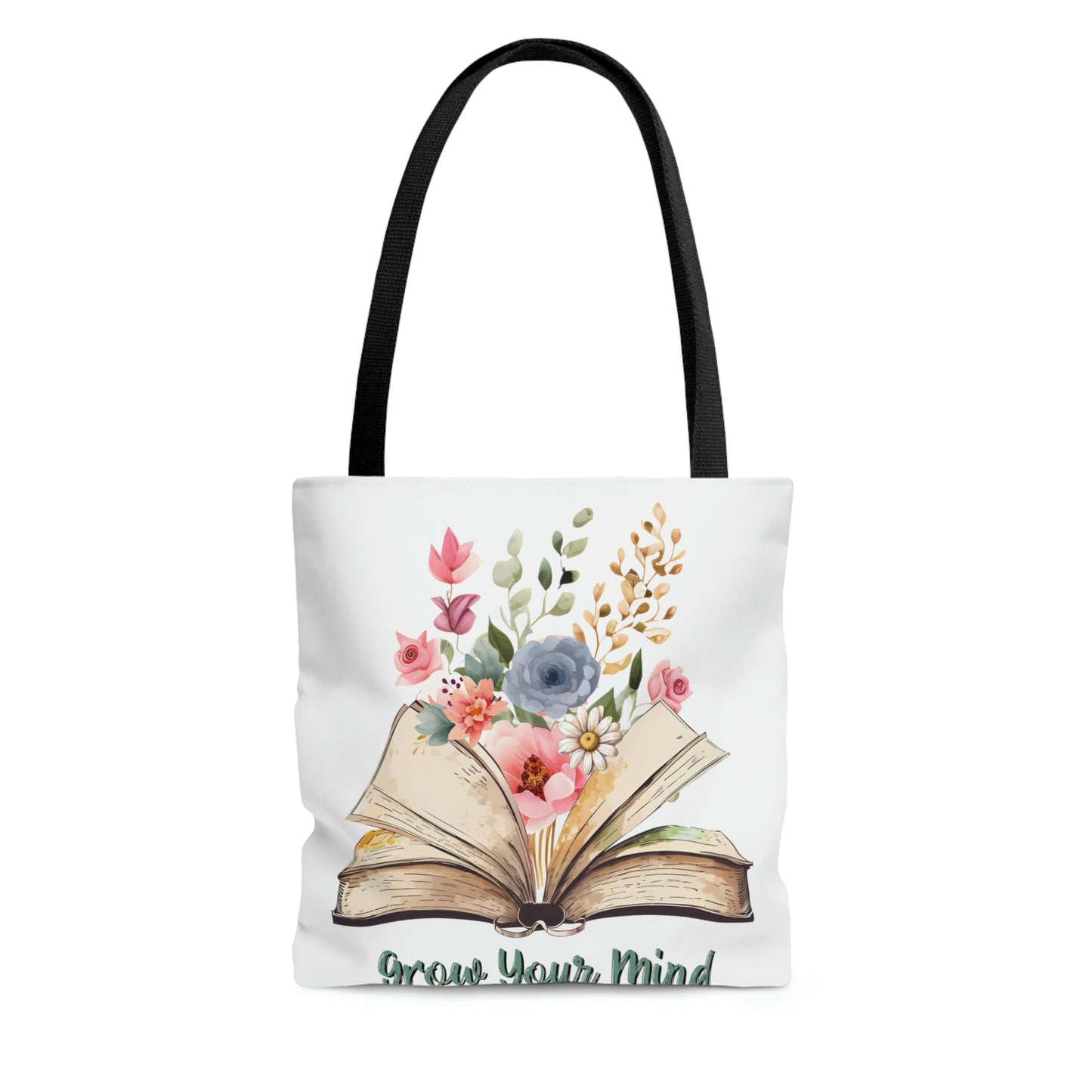 Grow Your Mind, Reading Book ,Wildflower Tote Bag, High Quality, All-Over Print Tote Bag