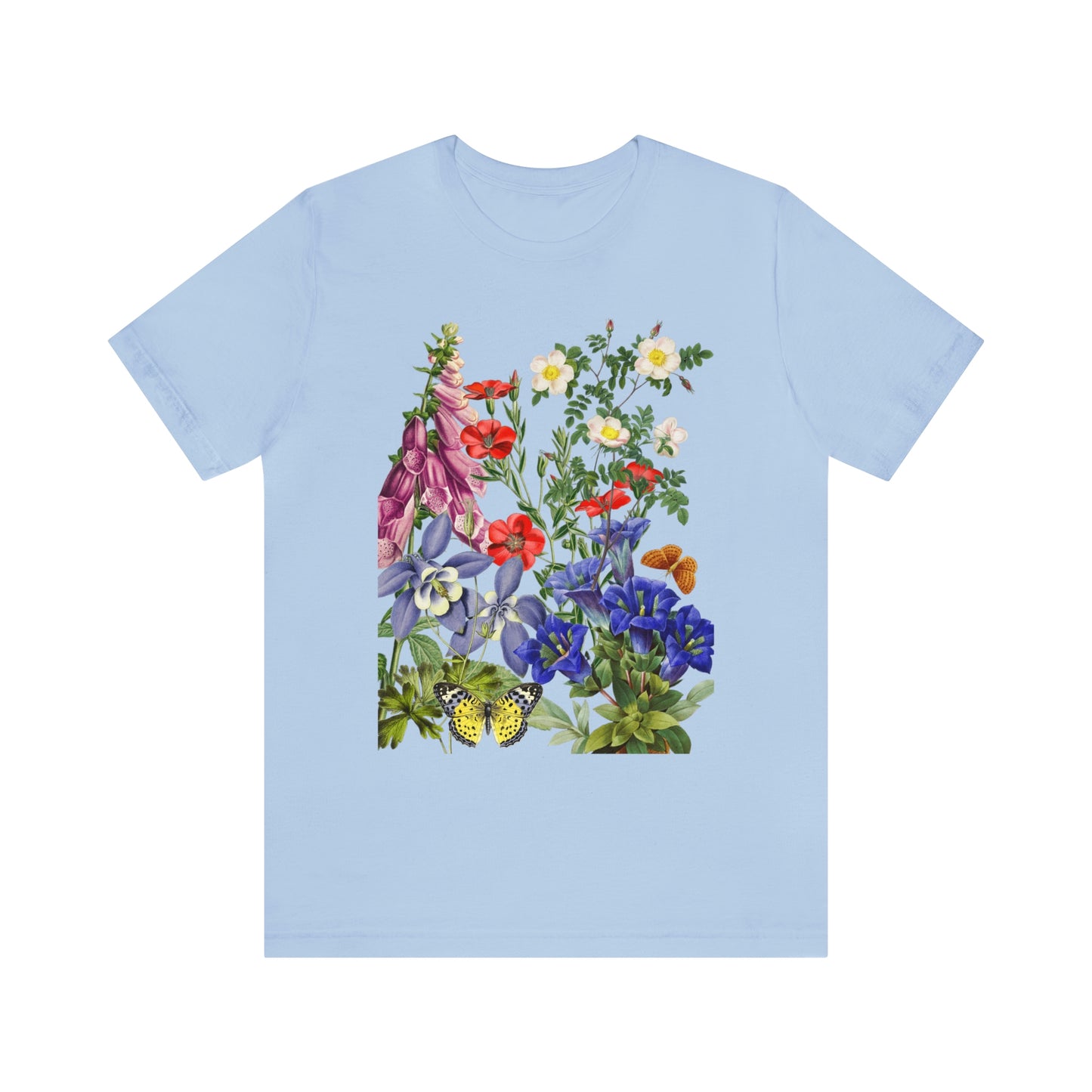 Wildflowers, Wildflowers from a Meadow, Wildflowers With Butterflies Unisex Jersey Short Sleeve Tee, BOHO, Cottagecore